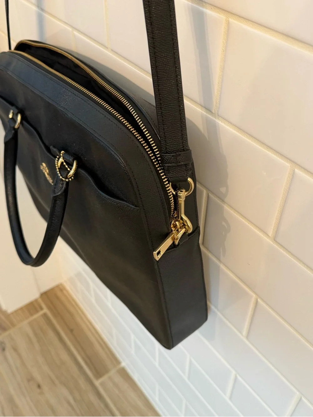 Coach Black Leather Small Laptop Bag - Removable Shoulder Strap